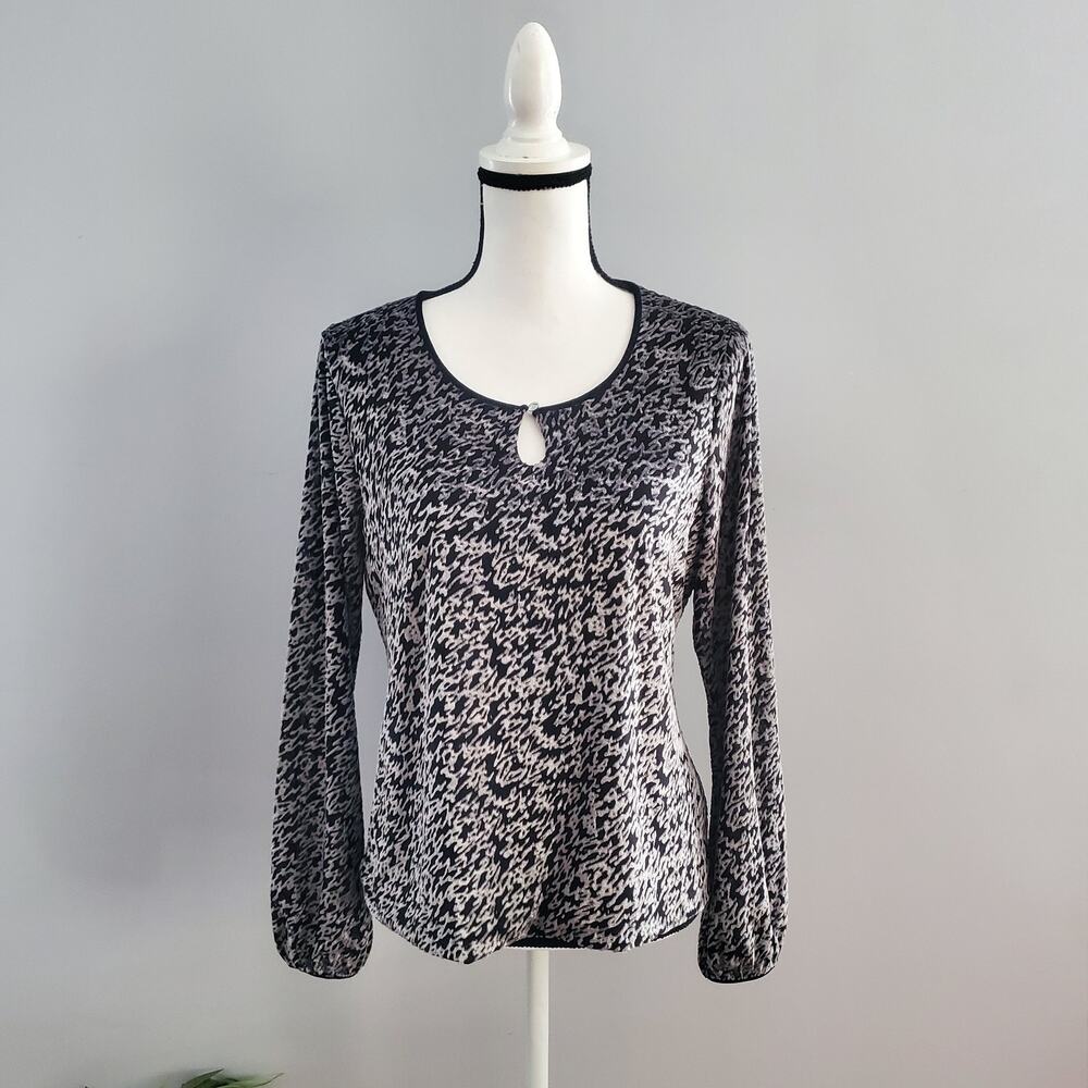 Jones New York Collection Black Silver Sheer Sweater Top Size M